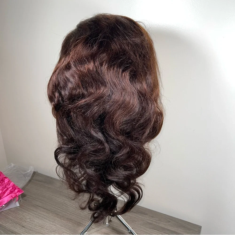 Chocolate Brown Human Hair Body Wave Lace Front 26 Inch Wig